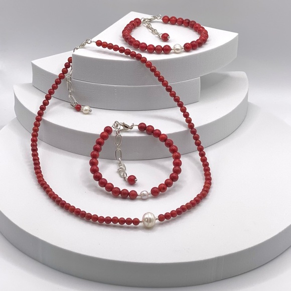 Simple but Beautiful Red Coral and Genuine Pearl Necklace - Picture 10 of 14